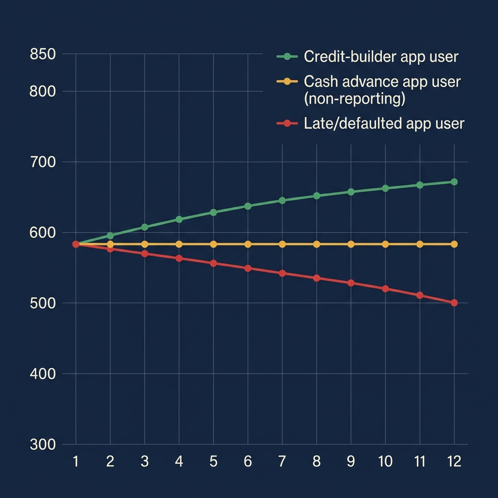 Bar chart showing average credit score increase after six months on Self, MoneyLion Credit Builder Plus, and Kikoff credit-builder accounts
