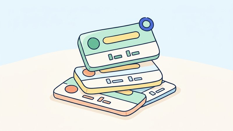 Illustration of three stacked app cards with a top-ranked card lifted and highlighted